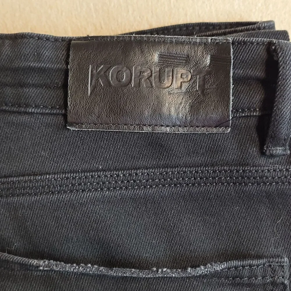 KORUPT Black Distressed Skinny Jeans Mens Tag 32 Button Fly Grunge Punk 33x31